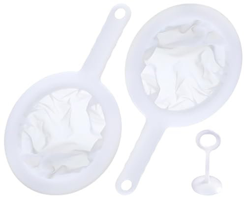 2-Pack Long Handle Fine Sieve with 1 Piece Filter Press Attachment, Fine Mesh Strainer, Mesh Kitchen Strainer, Fine Mesh Sieve Plastic, Household Sieve
