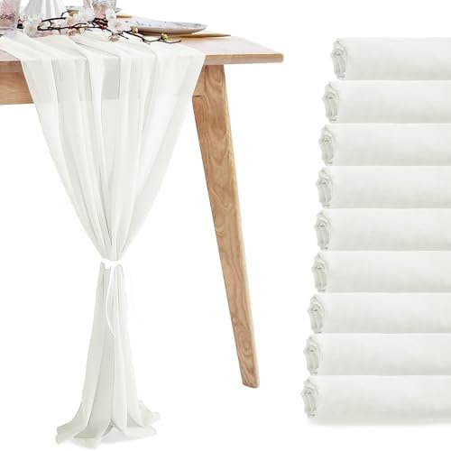 10 Stück Chiffon Tischläufer,Hochzeitstischläufer,Transparenter,Romantischer Tüll-Tischläufer für Weihnachten,Hochzeit, Brautparty,Babyparty,Geburtstagsfeier,Tischdekorationen (Weiss,300x 30cm)