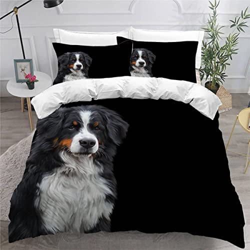 Bettwäsche 135x200 Berner Sennenhund Bettwäsche-Set 3 Teilig 3D-Druck Hund Tier Schwarz Bettbezug 135x200 mit Reißverschluss Weiche Mikrofaser Kinderbettwäsche mit 2 Kissenbezug