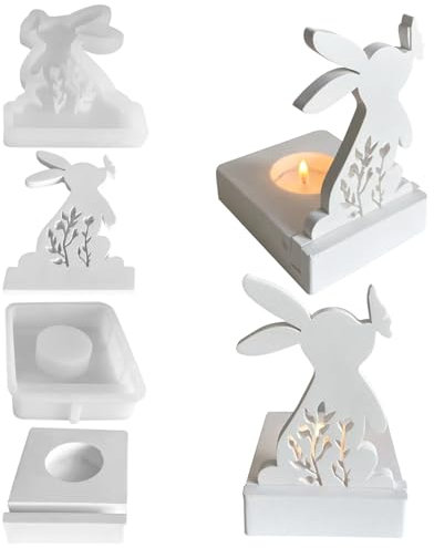 Silikonformen Gießformen,3D Osterhase Silikonform Kerzenhalter,Silikonformen Ostern Hasenform für Ostern Hase Backform,Teelichthalter Ostern Silikonform Beton zum Gießen für Stabkerzen und Teelichter