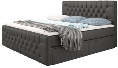 Boxspringbett Sognare 200x200 Doppelbett Polsterbett Bett mit Stauraum | Bezug: Kunstleder | Farbe: Grau | Härtegrad: H3 (70-100kg)