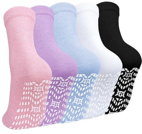 ZAKASA Rutschfeste Damen Antirutsch Socken: ABS Stoppersocken Socken Frauen Ohne Gummibund Anti Rutsch Socken mit Noppen EU 39-42 Klassisch 5 Paar