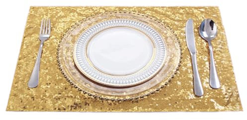 Anevous 6er Set Pailletten Platzsets,30 x 45cm Rechteckige Abwaschbar Tischsets,Abwischbar Platzset,Hitzebeständig Platzdeckchen,Tischuntersetze für Küche,drinnen und draußen,Gold