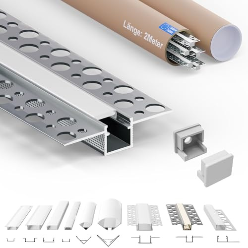 Tivendis LED Trockenbauprofil 2m mit Abdeckung milchig | UP Trockenbau Profile für LED Streifen 8er SET