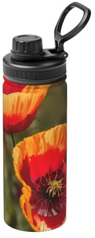 Bouilloire isotherme en acier inoxydable avec imprimé coquelicots et bouteilles de sport 532 ml