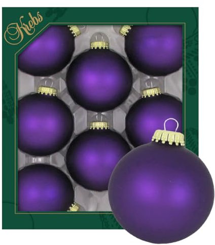 Krebs Glas Lauscha - Weihnachtsdekoration/Christbaumschmuck aus Glas - Unifarbende Kugeln - Menge: 8 Stück - Farbe: Satin-Lila - Größe: ca. 7 cm