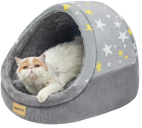 Jiupety Nettes Katzenhöhle große Katzen, Katzenhaus Katzenkorb, Katzenbett mit Anti-Rutsch Boden, Katzenkörbchen mit Waschbare Abnehmbare Kissen, L(48 cm x 43 cm x 41 cm), Gray
