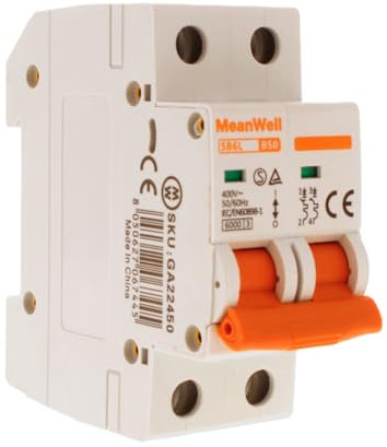 MeanWell Disjoncteur modulaire, Disjoncteur magnétothermique Courbe B, 2P 6kA, 2 modules DIN, Miniatures Circuit Breaker, MCB 2P B50 50A