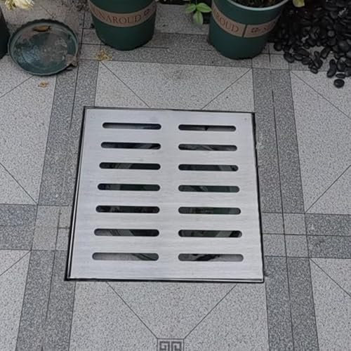 Canaleta de Drenaje Rejilla de Drenaje Exterior Cuadrada con Base, Cubierta de Zanja de Drenaje de Acero Inoxidable 304, Rejilla de Canal de Sumidero de Piso para Patio, Terraza, Jardín(30x30cm (11.8x