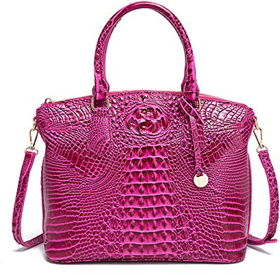 NICOLE & DORIS Sac à Main Femme Crocodile Sac Bandoulière Cuir Verni Sac Fourre Tout Mode Sac D'épaule Elégante Sac Rétro pour Le Travail Shopping Voyage Fuchsia