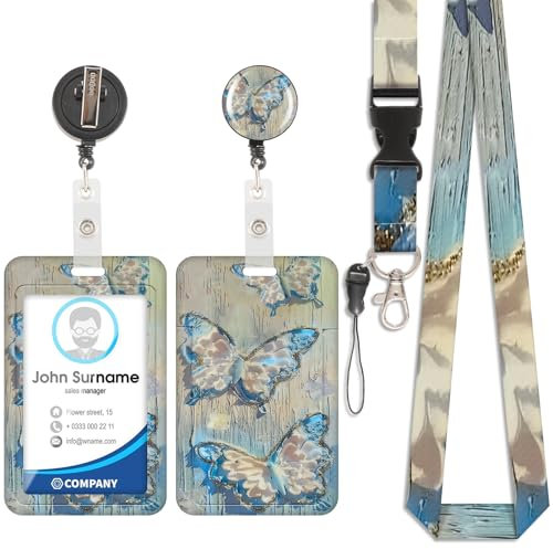 Schmetterlings-Ölgemälde Kartenhalter, ID-Ausweis, abnehmbares Schlüsselband mit einziehbarem Clip, verwendbar für Schlüsselanhänger, Visitenkarten, Türkarten, ID-Karten