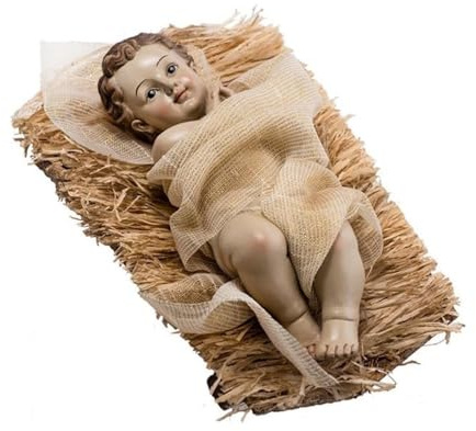 Inmaculada Romero IR Baby Jesus Geburt Weihnachtsfigur Krippe 15 cm. Kinderbett aus Stroh 17 cm. Unisex. Dicke 80 mm, Länge 170 mm, Breite 150 mm