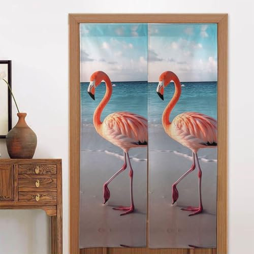 MMSJSBVY Flamingo am Strand Türvorhänge, verdunkelnd, winddicht, für Esszimmer, Schlafzimmer, Büro usw. 86,4 x 142,2 cm