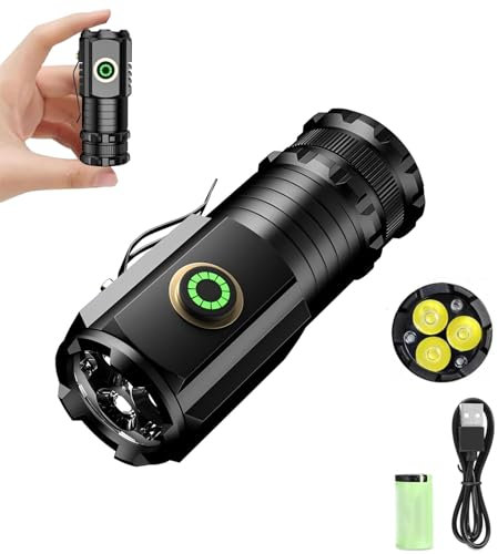 Lampe Torche Led Ultra Puissante,Torche Led Puissante Rechargeable,5 Modes d'éclairage,3 Perles de Lampe,Lampe de Poche Petite Très Claire avec Aimants de Clip