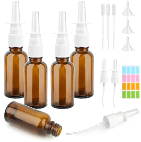 VMUTGA 5 Piezas Nasal Spray Botellas, 30ml Botella de Vidrio Pulverizador Ambar Botella de Spray Nasal Botellas Vacía de Vidrio Reutilizables para Solución Salina Aceites Esenciales Perfumes