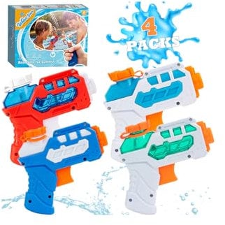 4 PACK Water Pistol for Kids, Small Mini Water Squirt Gun for Summer Pool Garden Beach, Water Fight Birthday Party Favors Fillers for Boys Girls Outdoor, Training Toys for Dogs Cats - Gift Package