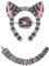 GWAWG 3pcs Accessori per costume da gatto Tabby con fascia per testa di gatto grigio,Set di gioco di ruolo versatile, costume da gatto adorabile per la Giornata mondiale del libro Cosplay Halloween