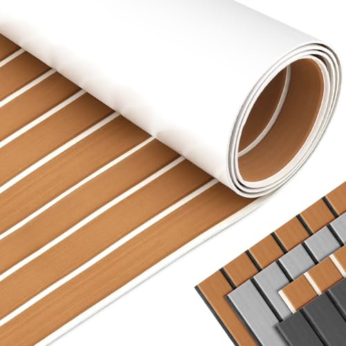 DHWGang Yacht Imitazione Teak Tappetini, Antiscivolo, Morbido, Confortevole, con Supporto Adesivo, Tappetino Autoadesivo per Barche a Vela, Barca da Pesca, Camper, Giardini, Pavimento in Schiuma Eva