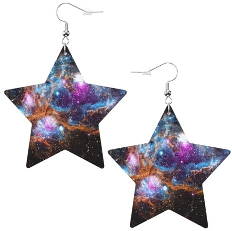 Universe Galaxy Space Leichte Leder Stern Ohrringe Damen Geburtstag Party Mode, Einheitsgröße, Kunstleder