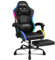 ELFORDSON LED Gaming Chair with 8-Point Massage, Ergonomic Computer Office Chairs with Headrest, Lumbar Cushion, Footrest, RGB Light, High Back 150° Reclining, 360° Swivel, PU Leather, Black