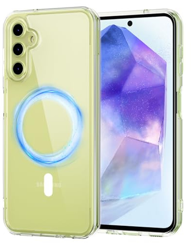 XTCASE Hülle für Samsung Galaxy A55 5G Magnetisch kompatibel mit Magsafe, Transparent Handyhülle Durchsichtige PC Rückseite + TPU Bumper - Crystal Clear