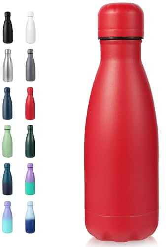 Volhoply 350ml/12oz Small Water Bottle Stainless Steel, BPA Free Insulated Water Bottles, Double Wall Cola Shape Flask, Keeps Cold 24 Hours and Hot 12 Hours for Kids Handbag (Red)