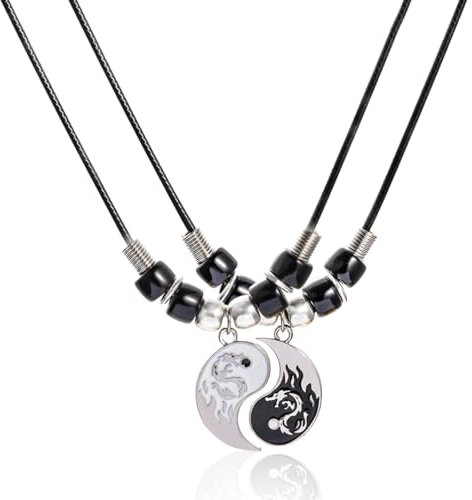 OQKAHIV 2 pcs colliers Yin Yang Taichi - Chaîne d'amitié - Pendentif Ying Yang, Chaîne avec pendentif dragon sculpté - Pour meilleurs amis, amoureux et couples - Cadeaux, Colliers des meilleures amies