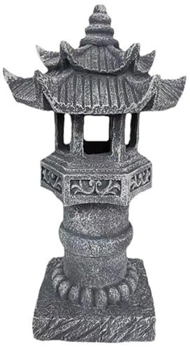 Veesper Japanese Pagoda Lantern 4.8x4.8x12in Waterproof Solar Powered Stone Statue for Garden Patio Lawn Yard, Outdoor Japanese Garden Decor and Zen Landscape Ornament