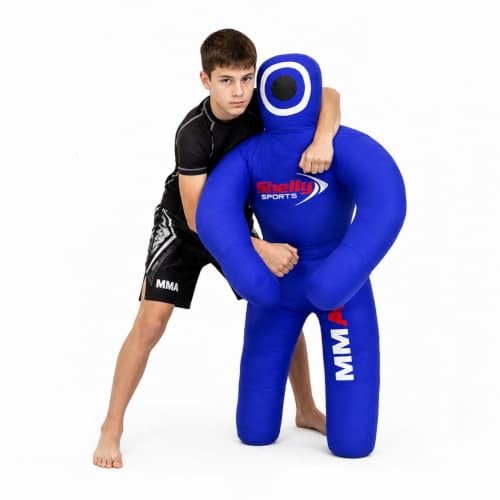 Shelly MMA Grappling Wrestling Dummy for Kids BJJ Punching Bag Wrestling Buddies Brazilian JIU Jitsu Standing Position Dummy Martial Arts Boxing Karate Training Dummies (47 / 4 Feet) UNFILLED (Blue)
