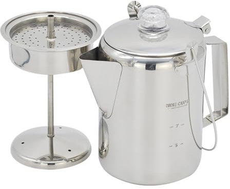 Camping Coffee Maker, Stainless Steel Percolator Camping Coffee Pot Percolator Coffee Pot Stovetop of 9 Cups Capacity with A Filter Basket