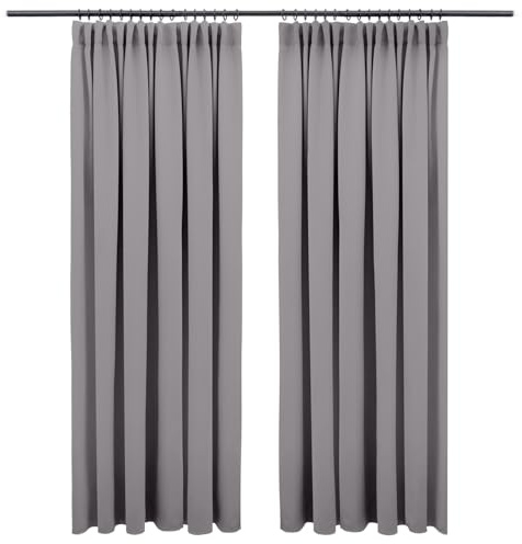 Blumtal Verdunklungsvorhänge Kräuselband 295x140 cm im 2er Set - Oeko-TEX zertifizierte Vorhänge Blickdicht - Verdunklungsvorhang - waschbare Vorhänge mit Kräuselband für Schiene in Dunkelgrau