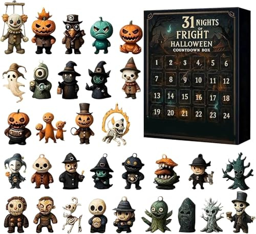 ​Halloween Adventskalender 2025, Horror Adventskalender mit Figuren, 31 Stück Halloween Figuren, Gothic Countdown Kalender, Mini Harz Figur Kalender Geschenk, Halloweendeko Tischdeko Party Deko (31)