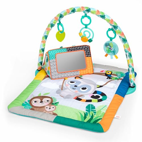 Bright Starts Tropical Treetop Babydecke mit Spielbogen & Baby Spiegel, Bauchlage Matte mit 4 Spielzeugen, ab Geburt