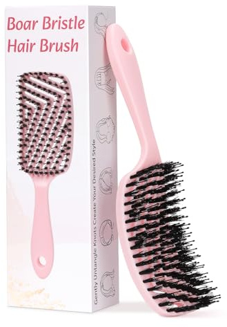 Euqvunn Haarbürste, Wildschweinborsten Haarbürste für Sanfte Entwirrung, Mehr Glanz, Ölausgleich und Kopfhautmassage, Ideal für Dickes & Langes Haar
