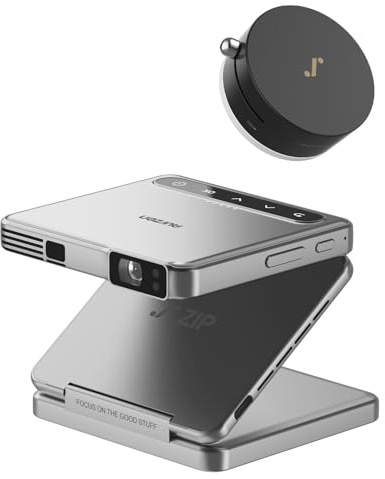ZIP Tri-Fold DLP Mini Projector Bundle with MagPlay Mount, Zero-Lag Focus, One-Click Screen Mirroring, Full-Screen Mode, Type-C Fast Charging, 5,000mAh Battery, Grey