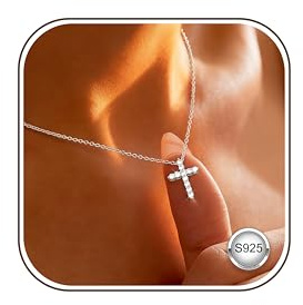 Dochais 925 Silber Kreuz Halskette Damen 18K Gold/Weißgold Vergoldete Kreuz Anhänger Kette 925 Silber Cross Necklace Taufkette Halskette Frauen Mädchen Schmuck Geschenk Weihnachten, 40-45cm