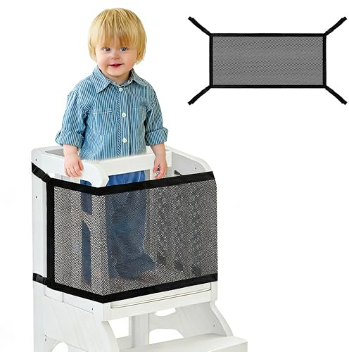 Sicherheitsnetz für Kleinkinderturm, 110x45cm Doppelschichtiges Schutznetz für Lernturm & Küchenhelfer Tritthocker - Dichtes Netz 4-seitiger Schutz für Kinder Spiel & Spielzeug-Aufbewahrung