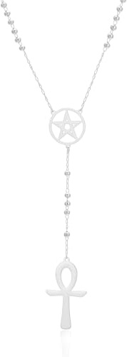 VASSAGO Ankh-Kreuz-Pentagramm-Halskette Edelstahl-Perlenkette Y-förmige Kreuz-Halskette Mystischer okkulter Symbolschmuck Wicca-heidnisches ägyptisches spirituelles Geschenk für Frauen und Männer