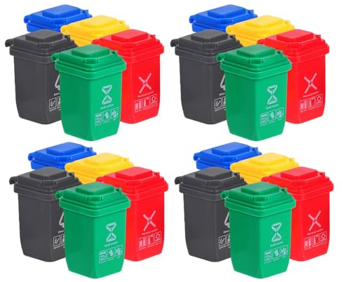 ORFOFE Lot de 20 Mini Poubelles de Tri avec Couvercles Plastique Coloré Mini Poubelle de Bureau et Maison de Poupée Accessoires Éducatifs pour Tri Sélectif et Décoration Miniature
