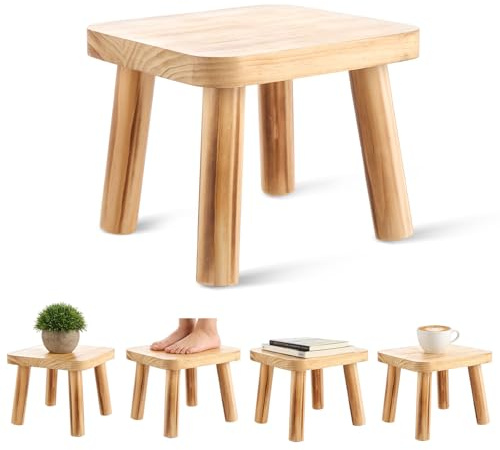 DAJAVE Small Wooden Stool, 2.5cm Thick Wooden Step Stool Plant Table Plant Stools Wood Milking Stools Mini Side Table for Bedroom Bedside, House Plants