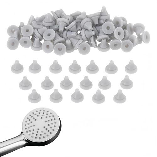 100PCS Silicone Shower Head Nozzle Replacement Fit 4mm Hole, Anti Clog Rubber Shower Head Spare Parts Sprinkler Spouts, Light Grey