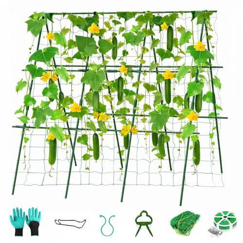 Gurke Rankhilfe im Set,Rankhilfe gurken 120cm A-Rahmen Pflanzenhalter für Gurke,Rankhilfen für Tomaten Kletterpflanzen,Pflanzenstütze für Erbsen & Bohnen,Himbeeren,Grün