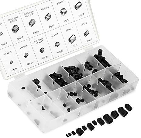 NEIKO 50484A Internal Hex Allen Set Screw Assortment Kit, Coarse and Fine Thread Screws with Full-Steel Construction, 200-Piece Set