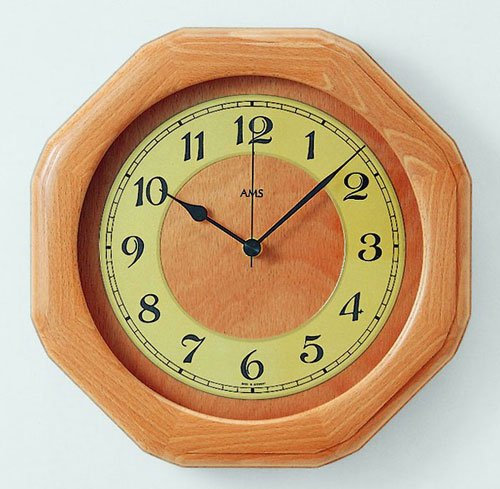 AMS Funk-Wanduhr, Holz, Mehrfarbig, 35 x 35 x 12 cm