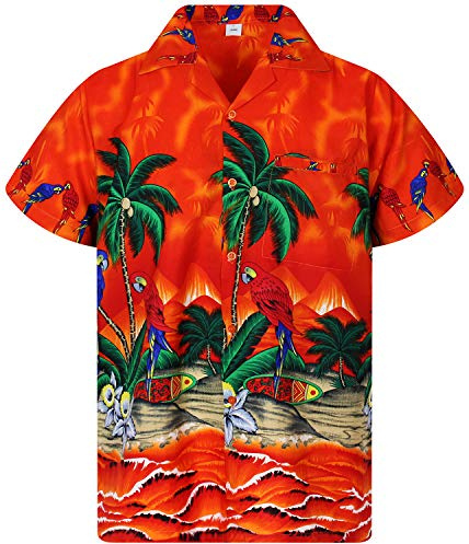 V.H.O. Funky Hawaii-Hemd, Herren, Kurzarm, Parrot, Orange, 3XL