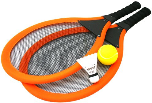 Carousel Home Jumbo Soft Tennis Set With Soft Ball and Shuttlecock ~ Outdoor Beach Toy Tennis Rackets for Kids to Play Tennis or Badminton (Orange)