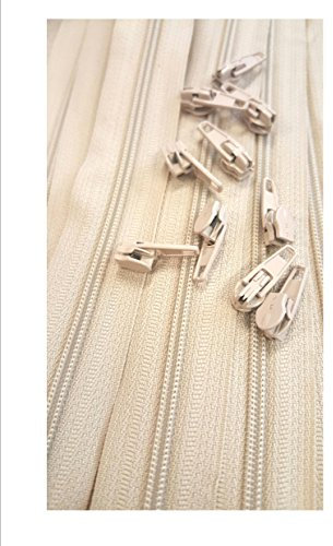 5m Bettwäsche Reißverschluss beige endlos + 10 Schieber Metall