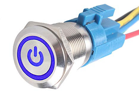 Mintice™ KFZ Kippschalter Druckschalter Schalter Drucktaster Wippschalter 19mm 12V Blau Licht Metall Buchse Stecker Draht