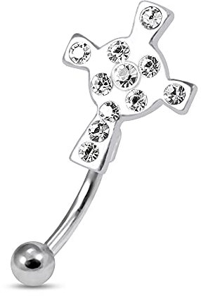 Monster Piercing Klar Crystal Stein-Keltisches Kreuz-Sterling-Silber mit 16 messen, chirurgischen Stahl Bananenbar Augenbrauen Piercing