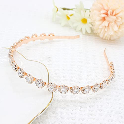 Ammei Headpiece Cerchietto per capelli da sposa con cristalli e accessori per capelli (oro rosa)